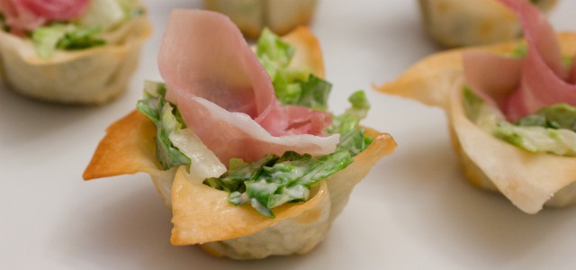 Prosciutto Caesar Wonton Cups