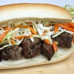 sesame beef sandwich with Asian slaw and wasabi mayo fi