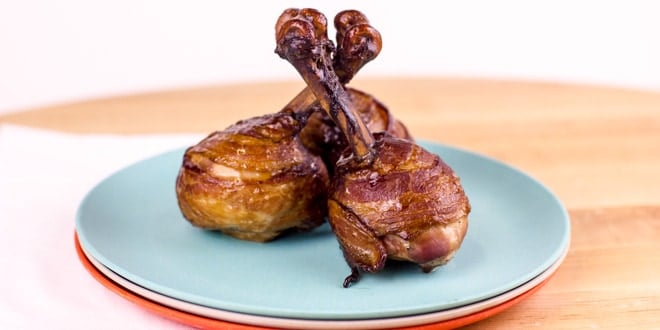 Bacon Wrapped Smoked Chicken Lollipops