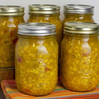 Delicious corn relish recipe that is great on hot dogs, burgers and sausage on a bun.