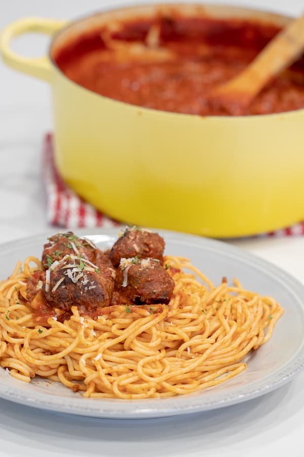 Classic Hearty Italian Meat Sauce with Baked Beef Meatballs - Homemade Spaghetti Recipe