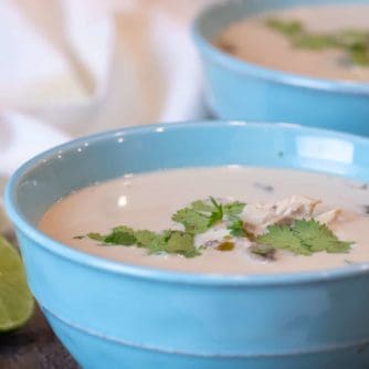 A traditional Thai soup with coconut milk, lime juice, chicken and other spices. Easy to make and tastes delicious!