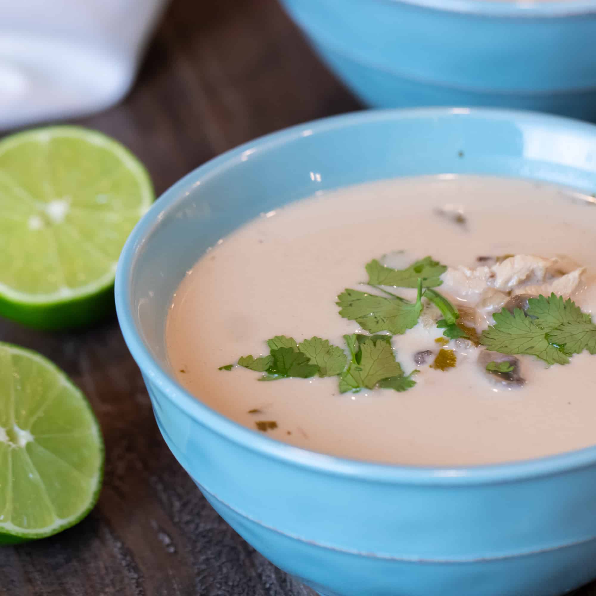 A traditional Thai soup with coconut milk, lime juice, chicken and other spices. Easy to make and tastes delicious!