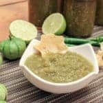 A spicy green salsa recipe made with tomatillos, cilantro, jalapeno or serrano peppers and lime juice. Great with nacho chips, enchiladas, taco, burritos and more!