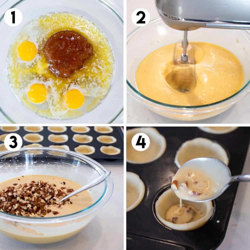 Step by step photos for how to make butter tart filling.