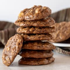 A tall stack of chewy and fudge cookies.