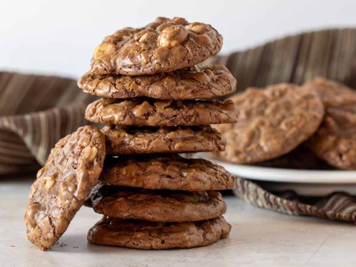 A stack of chewy fudge cookies.