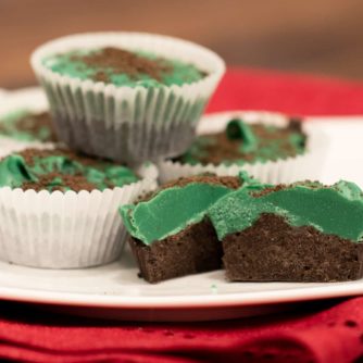 A chocolate mint candy with an oreo crumb crunch. Using Wilton candy melts, they are a snap to make and are a great treat to have during Christmas or any time of year!