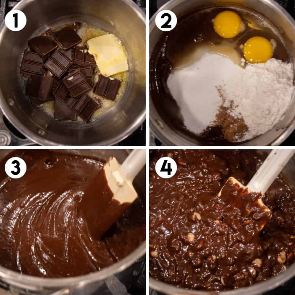 Step by step photo of making the fudge batter.