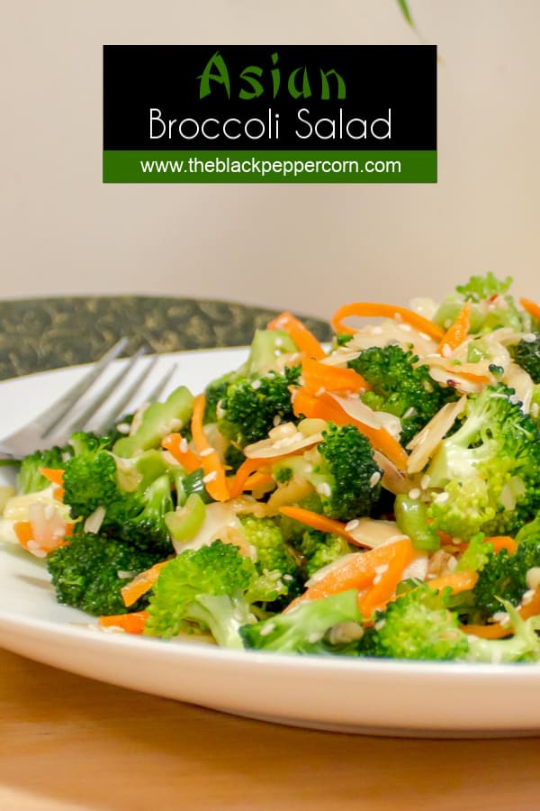 A fresh, crisp salad recipe with broccoli, carrots and green onions. The Asian dressing is made up of sesame oil, soy sauce, rice vinegar, honey, ginger, garlic and dried chillies.