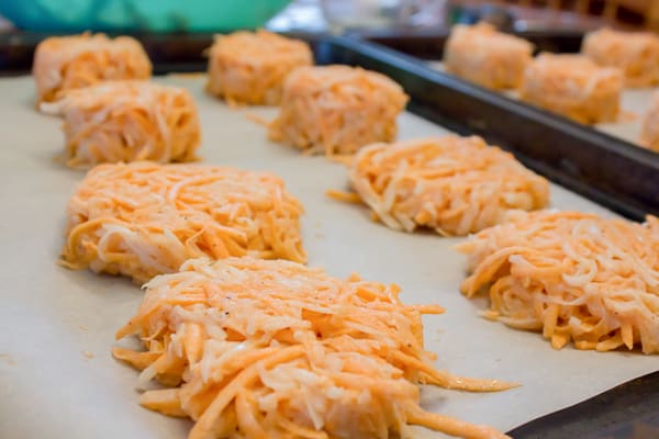 This sweet potato pancake (latkes) recipe has a wonderful combination of sweet and spice. They are baked instead of being fried so they are a healthy option for people celebrating Hanukkah.