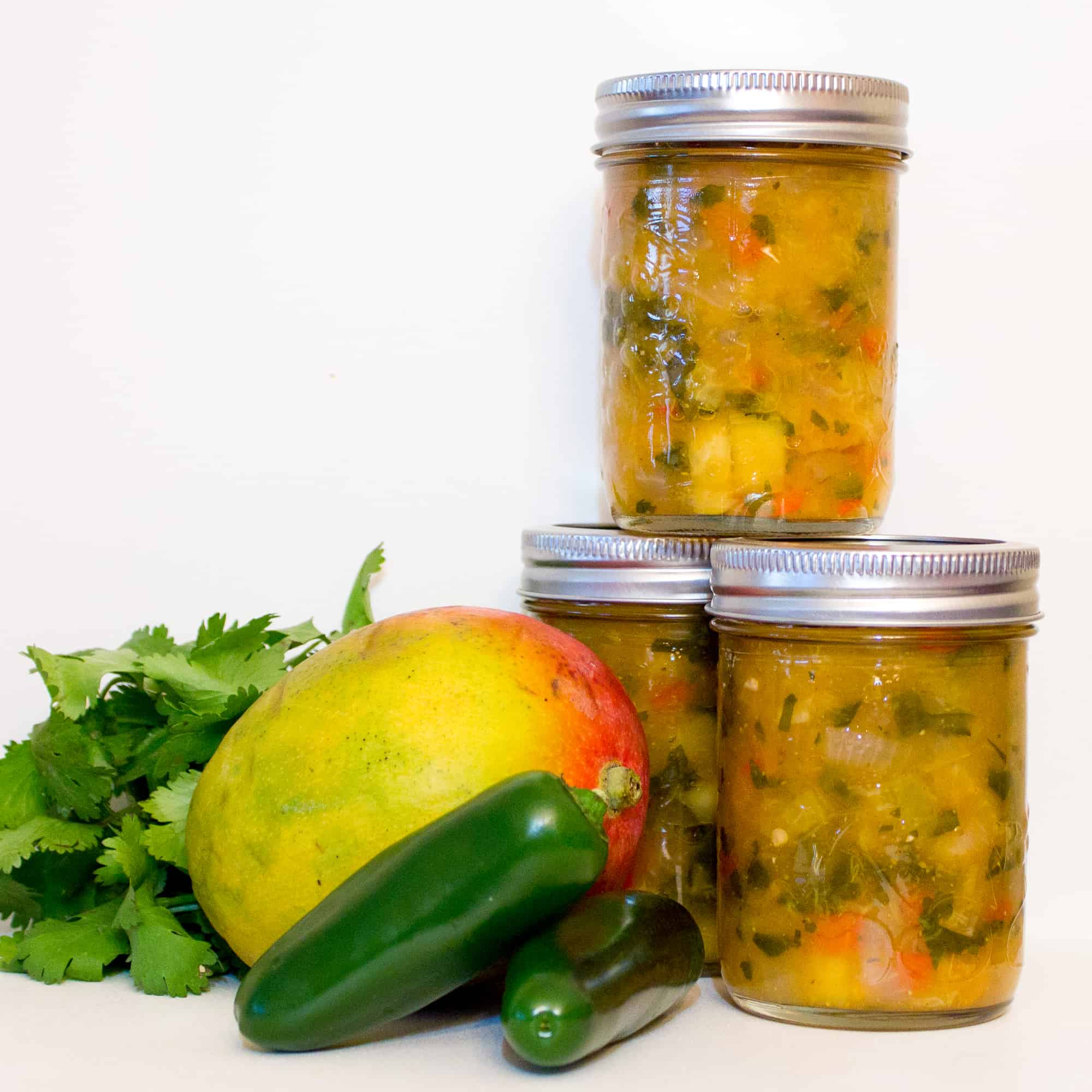 A fresh fruity salsa with a Mexican kick of cumin and jalapeno peppers. This bright peach and mango salsa goes great with nacho chips.