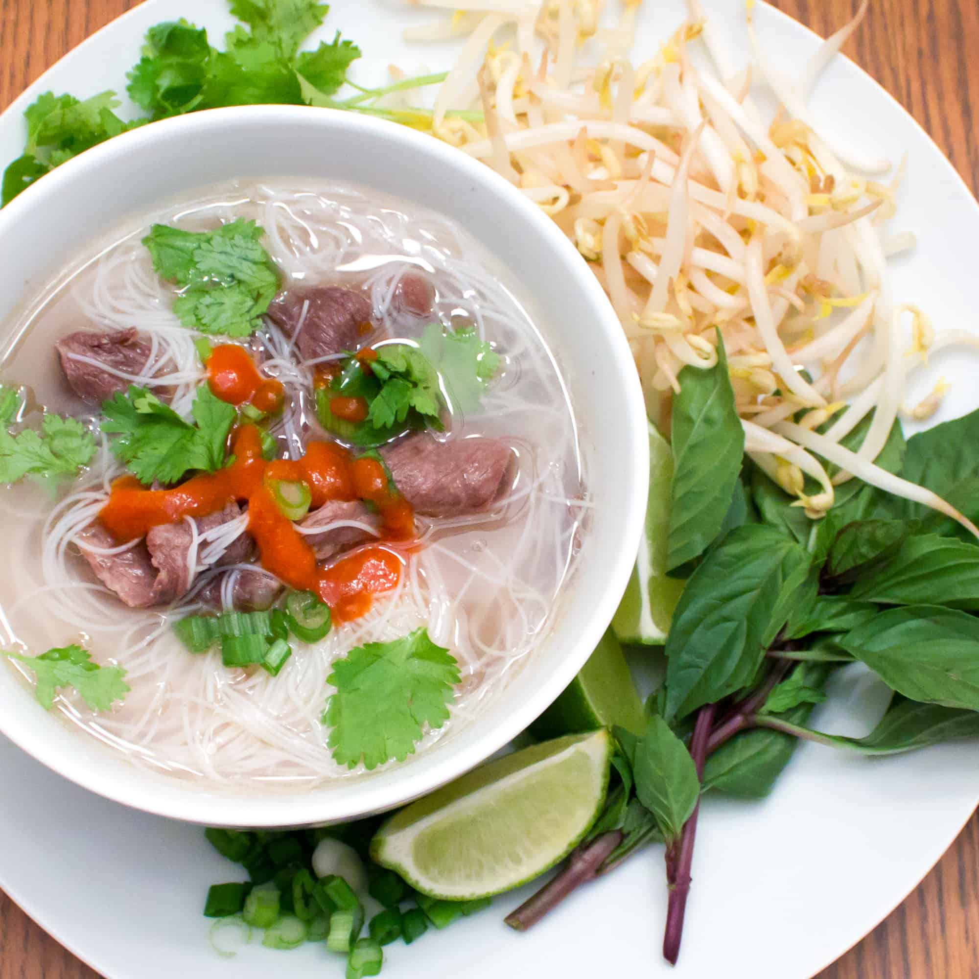 A flavourful soup that is classic in Vietnamese cuisine. The broth is made with a beef bone and some asian spices.