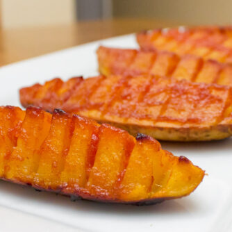 Crispy potato wedge appetizer that sliced like hasselback.