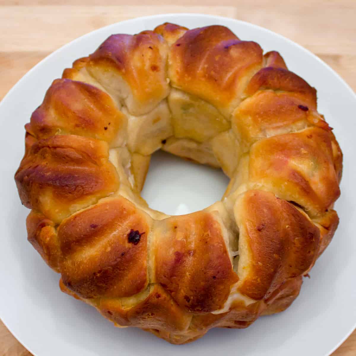 Baked monkey bread on a plate.