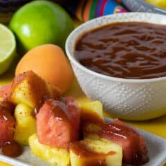 A bowl of Mexican Chamoy fruit sauce homemade with apricots, lime juice and more.