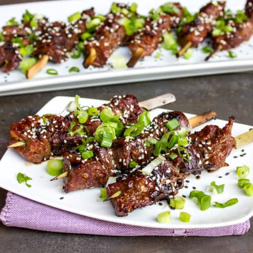 Asian Sesame Beef Skewers marinade and grill recipe