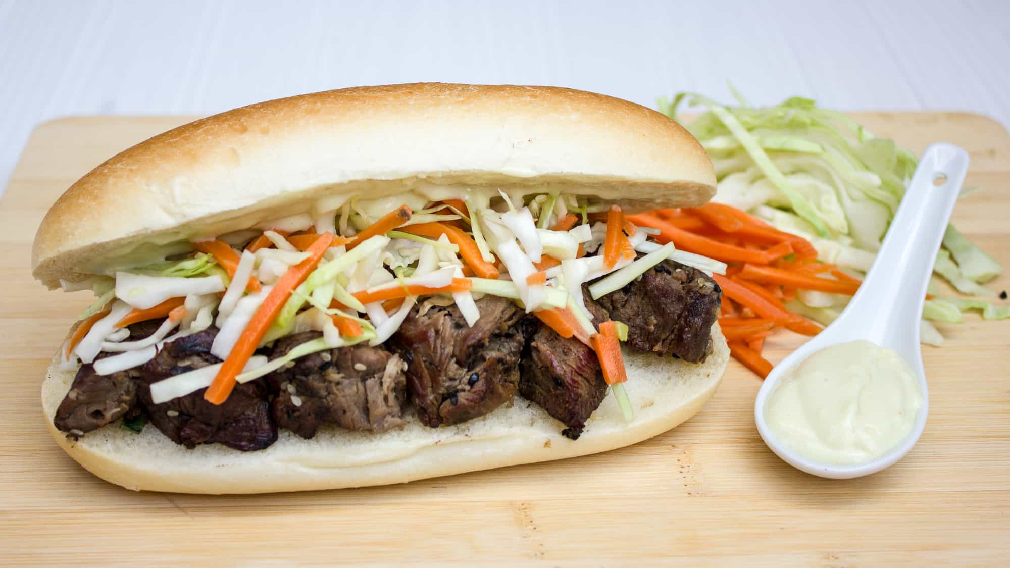 Sesame Beef Sandwich with Asian Slaw and Wasabi Mayo