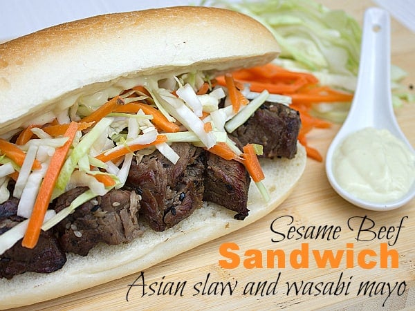 Sesame Beef Sandwich with Asian Slaw and Wasabi Mayo