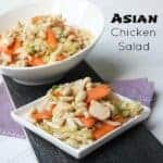 Asian chicken salad recipe including Chinese lettuce (nappa), green onions, chicken, carrots and peanuts with an Asian vinaigrette made with sesame oil, soy sauce, rice vinegar and more.