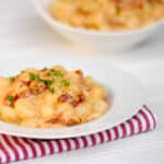 Gnocchi in a round pasta bowl.