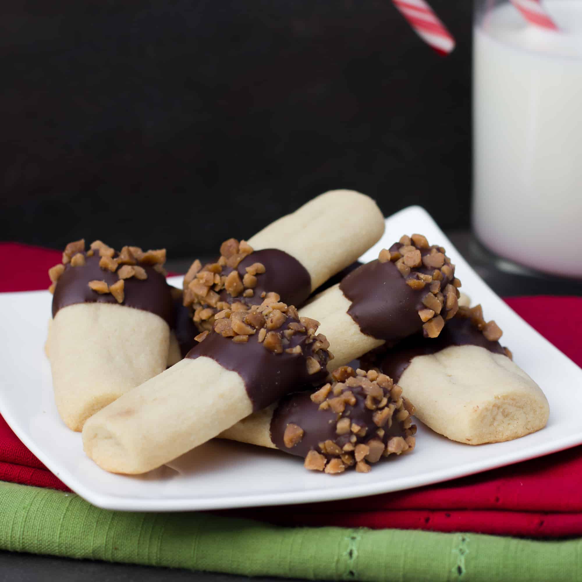 Buttercrunch toffee with chocolate make these shortbread cookies make for the perfect Christmas treat.