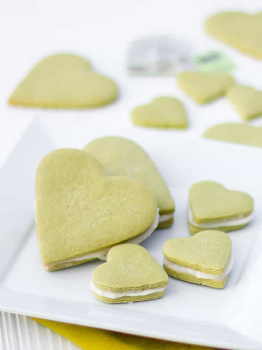 A tall image of heart shaped sugar cookies