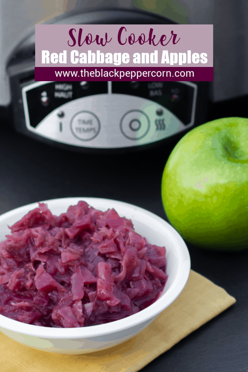 Slow braised red cabbage and apples this German side dish is perfect for the crock pot. Red cabbage, apples, vinegar, onion, sugar. Classic slow cooker recipe.