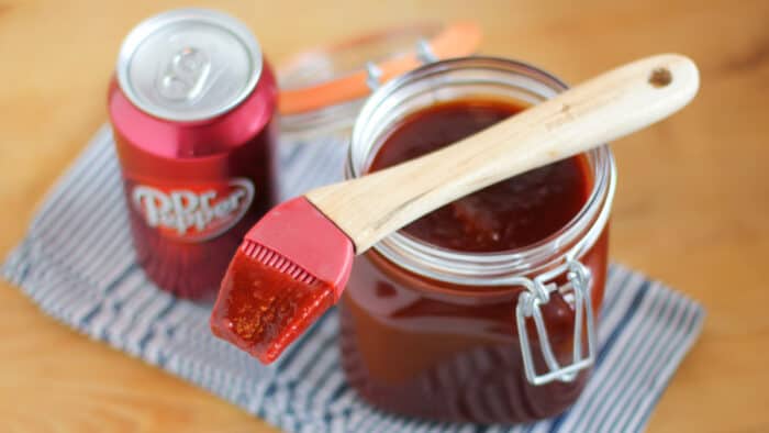 Dr. Pepper BBQ sauce in a large jar.