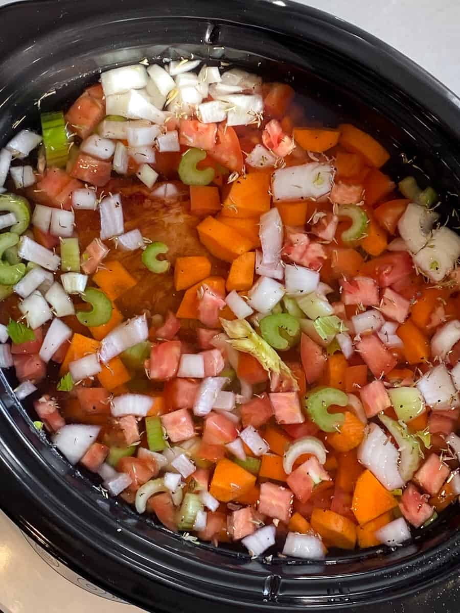 Add 8 cups of water to the slow cooker with the rest of the ingredients.