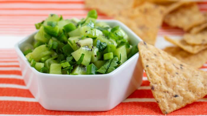 This fresh and fruity salsa is perfect for any occasion. Green kiwifruit provide a tartness while the jalapeno pepper gives the salsa a nice spicy kick!