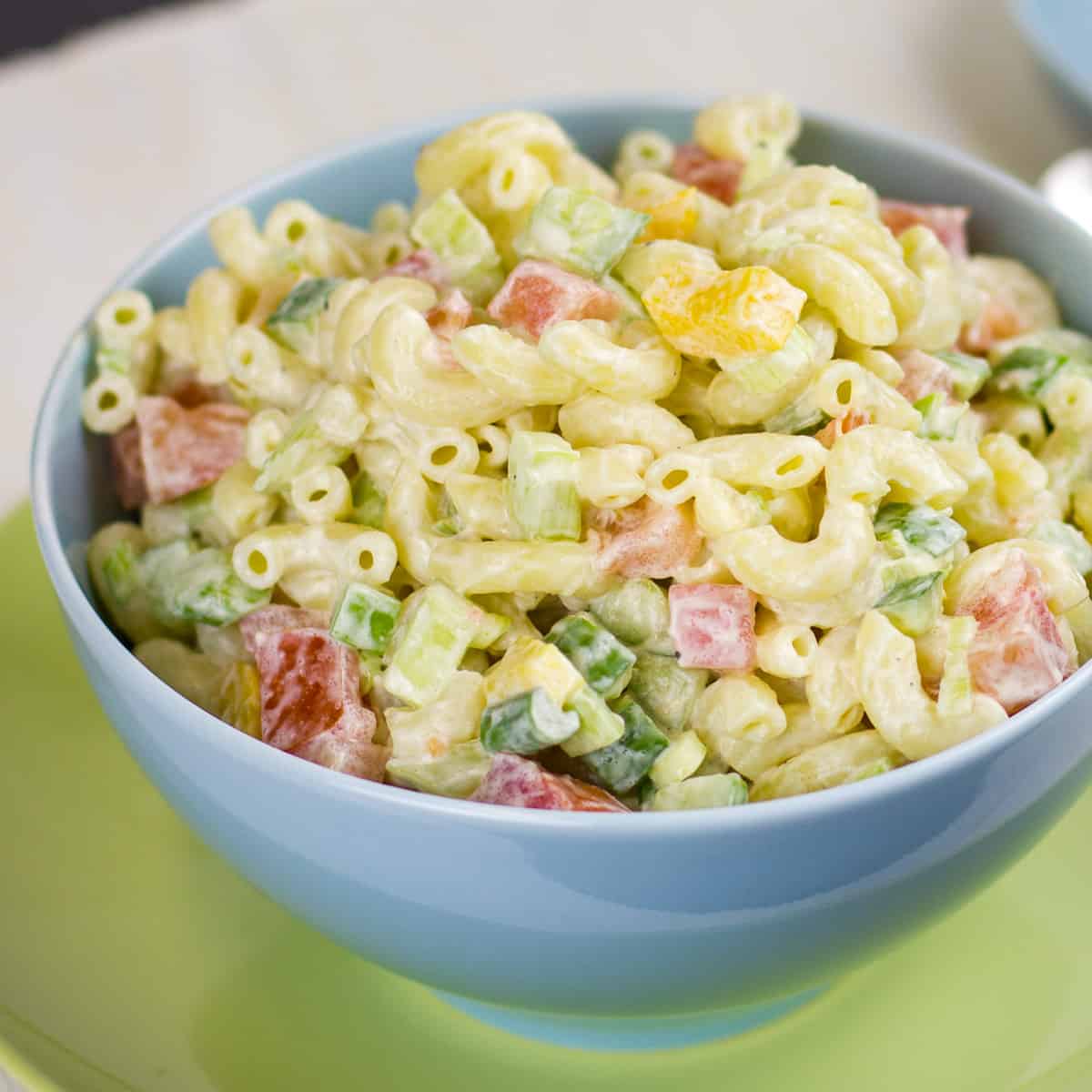 An overhead picture of a bowl of salad.