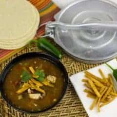 Make tortilla soup with this easy recipe and get wonderful Mexican flavors. Chicken, corn, black beans, tomatoes, jalapeno peppers, corn tortillas or gorditas.