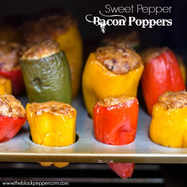 Close up of smoked sweet pepper bacon poppers