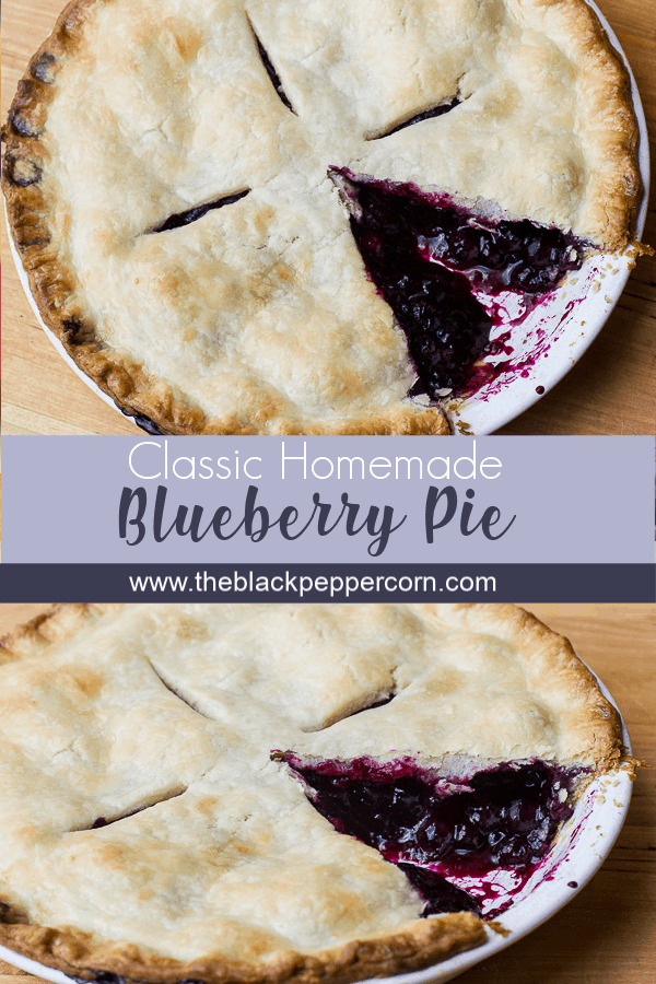 Traditional country pie pastry made with lard and a filling made of fresh blueberries, sugar, tapioca and lemon juice. Flaky, tender and delicious. Easy instructions for how to make this homemade pie.