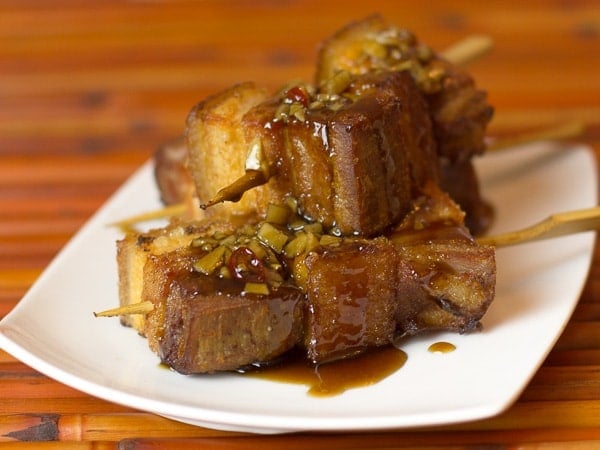 Deep Fried Pork Belly Skewers with Honey Garlic Glaze-7