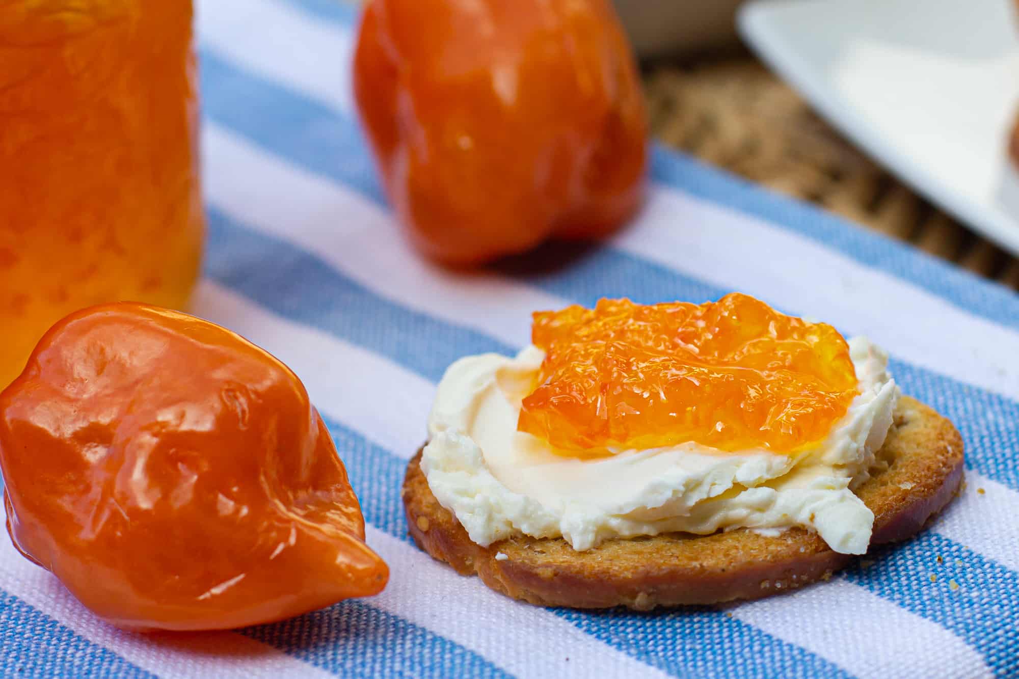 Easy to make sweet red pepper jelly that is great with crackers and cream cheese. Simple canning with instructions for how to process in hot water bath.