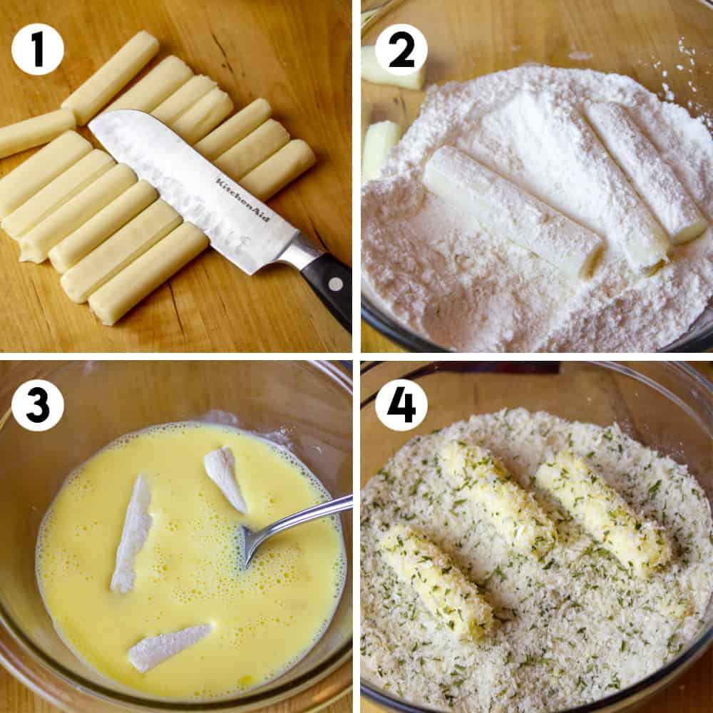 Step by step photos of breading mozzarella cheese