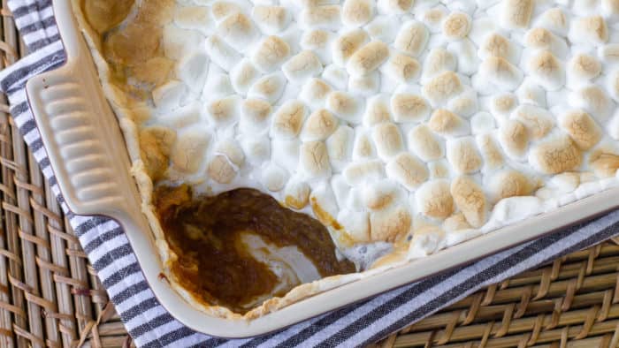 Pumpkin pie for dinner! This casserole takes all the flavor of pumpkin pie and turns it into a casserole dish that is the perfect side for any fall meal!