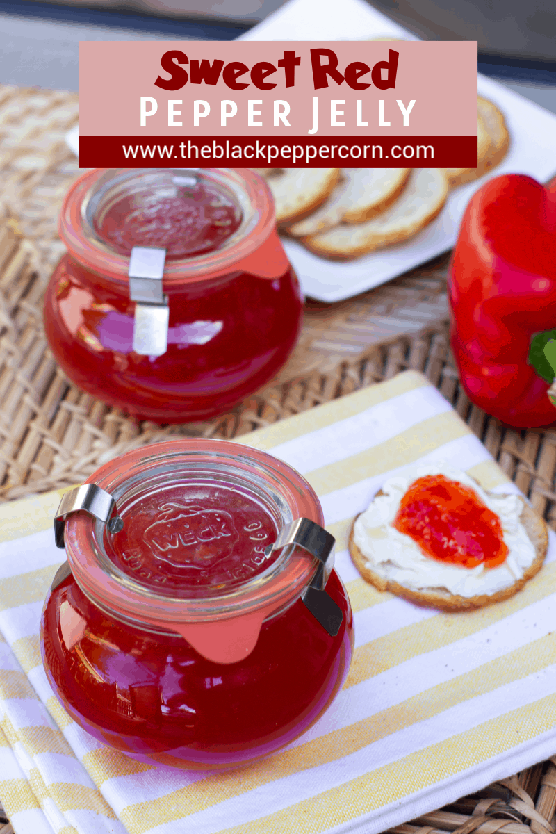 Easy to make sweet red pepper jelly that is great with crackers and cream cheese. Simple canning with instructions for how to process in hot water bath.