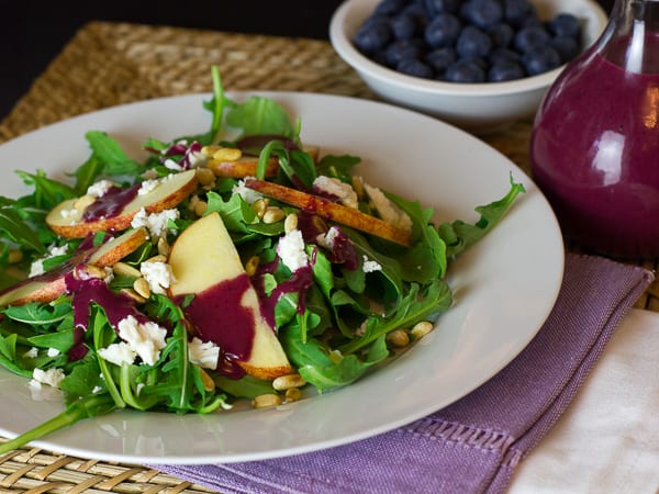 Arugula Salad with Apple Feta Pine Nuts and Roasted Blueberry Vinaigrette-8