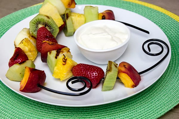 Grilled Fruit Skewers with Creamy French Vanilla Dip