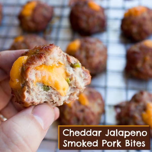 These pork meatballs are stuffed with cheddar cheese and jalapeno peppers and smoked in a Bradley smoker. Delicious, cheesy and a little spicy too!