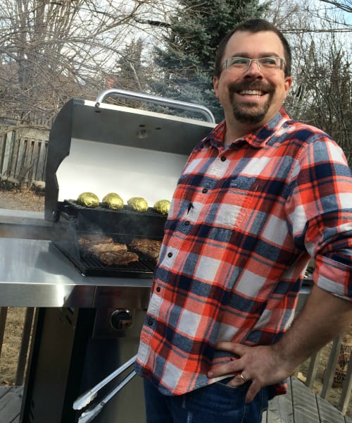 grilling a steak on father day