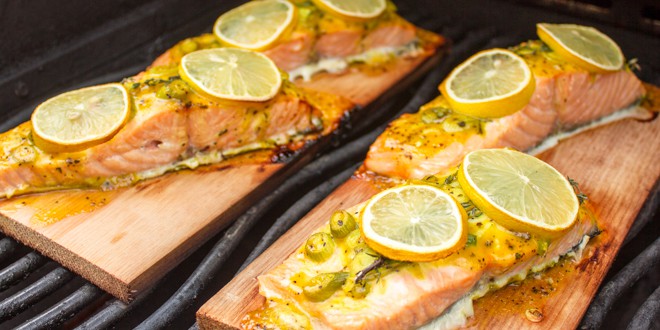 Cedar Plank Grilled Salmon with Honey Mustard Sauce Recipe