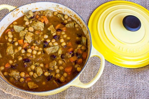Moroccan Pork Stew with Chick Peas and Dried Cherries