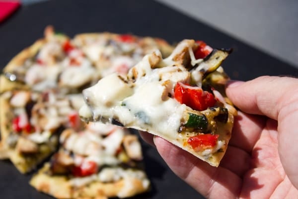 Grilled Chicken Eggplant and Zucchini Pesto Pizza-2