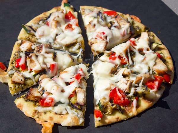 Grilled Chicken Eggplant and Zucchini Pesto Pizza-4