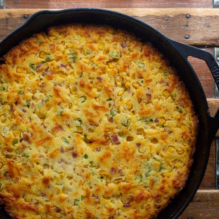 Skillet Cornbread with Bacon Cheddar and Green Onions Recipe