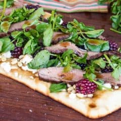 Grilled Flank Steak, Watercress and Blackberry Flatbread